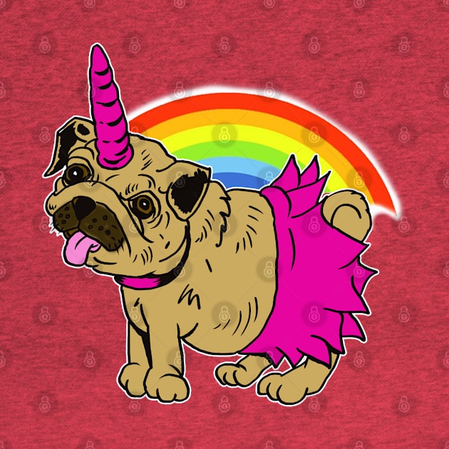 Puggycorn Pug Dog Unicorn in Tutu on Rainbow by silentrob668